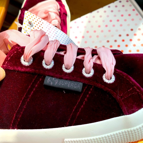Superga Fantasia Collection Velvet Sneakers  7.5W, 6M, 38. NIB Burgundy/Pink - Picture 2 of 14